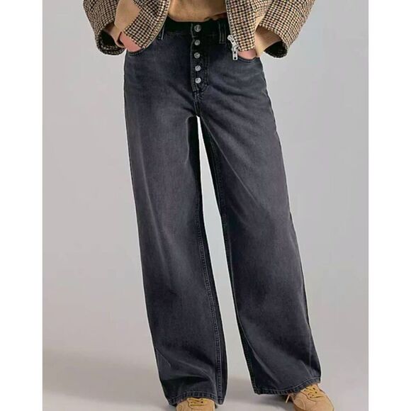 Free People Denim - NWT We the Free Jeans Women's 25 Washed Black Nia Boyfriend Loose Relaxed
